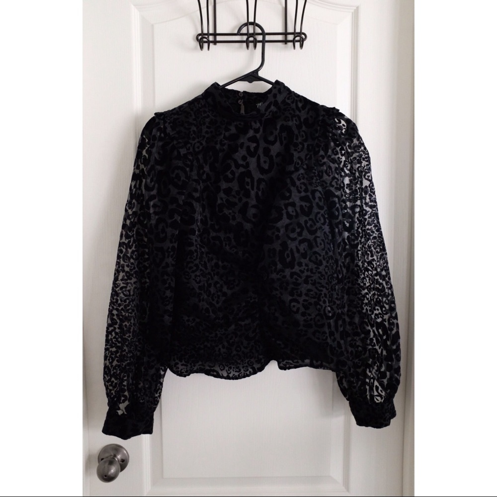 ZARA Black Leopard Print Blouse